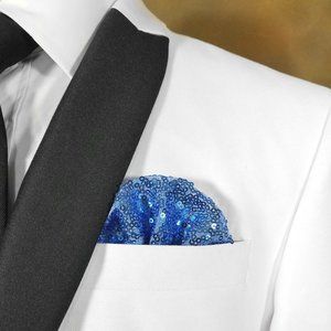Men's Sequin Pre-Folded Pocket Square Insert - Sky Blue Fan Design